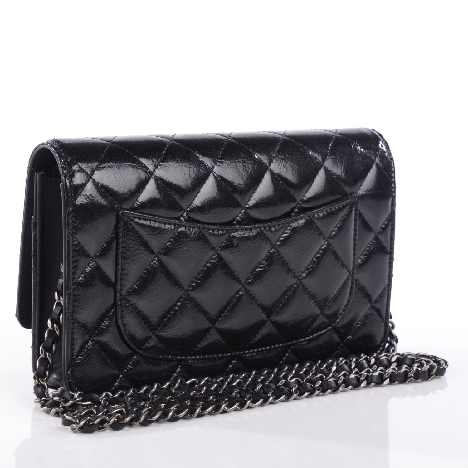 Chanel Distressed Patent Calfskin Quilted Reissue Wallet On Chain WOC Black 3 of 8