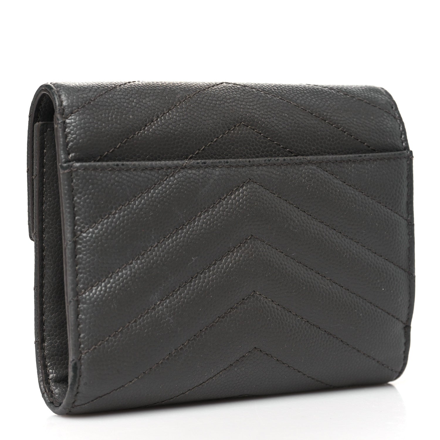 Saint Laurent Grain De Poudre Matelasse Chevron Monogram Compact Tri Fold Wallet Earth 3 of 14