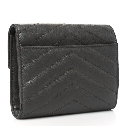 Saint Laurent Grain De Poudre Matelasse Chevron Monogram Compact Tri Fold Wallet Earth 3 of 14