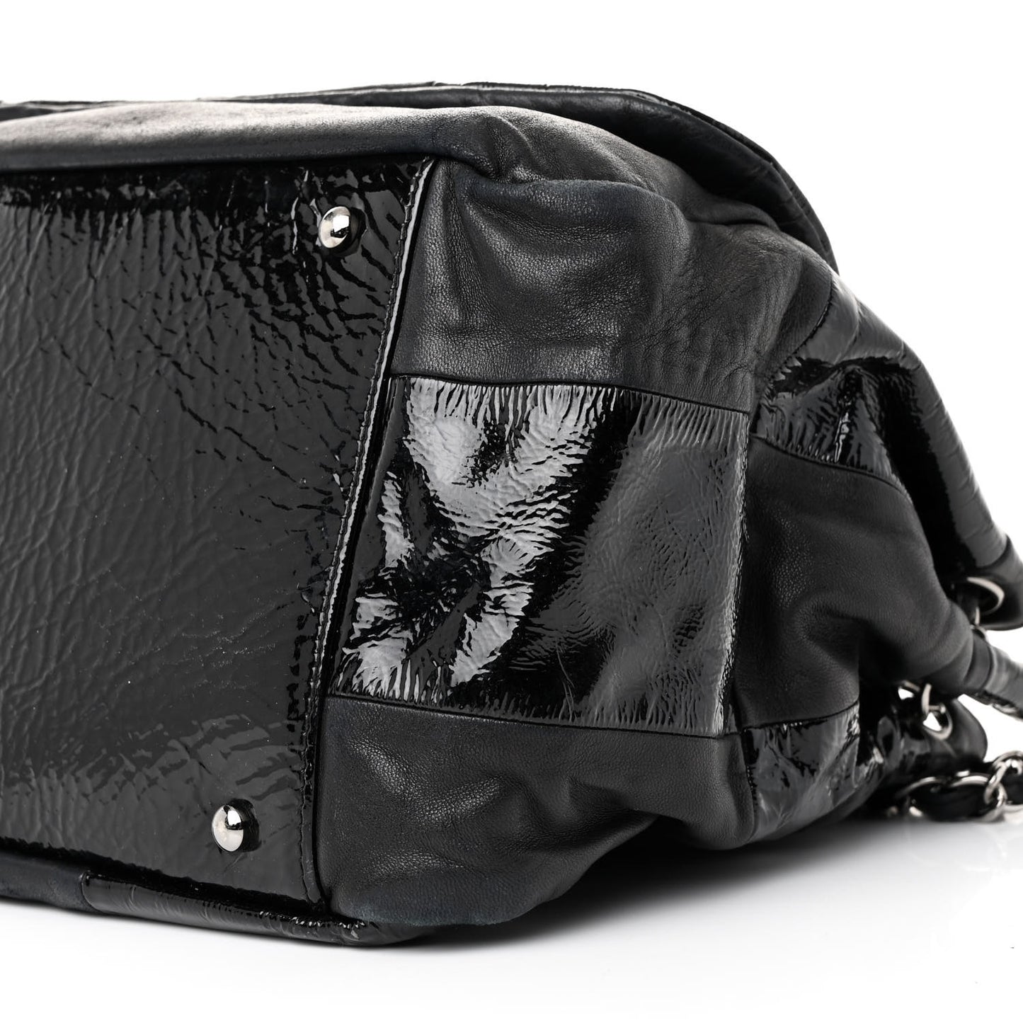 Lambskin Patent Calfskin Brooklyn Patchwork Accordion Flap Black