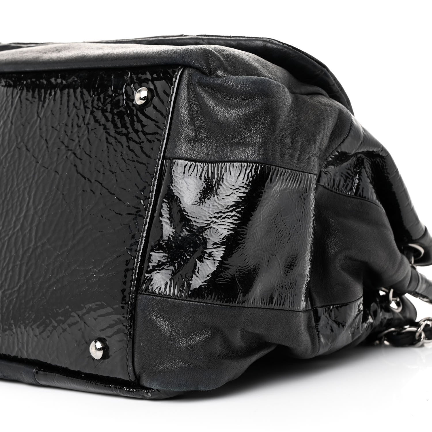 Chanel Lambskin Patent Calfskin Brooklyn Patchwork Accordion Flap Black 10 of 12