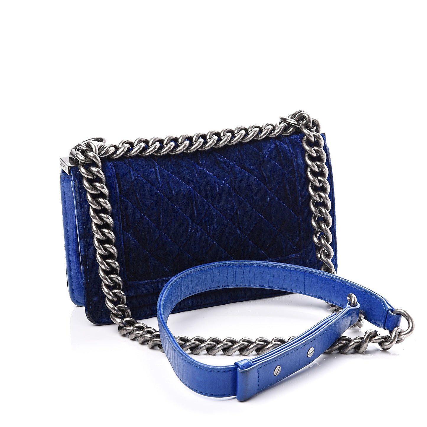 Velvet Quilted Small Boy Flap Blue