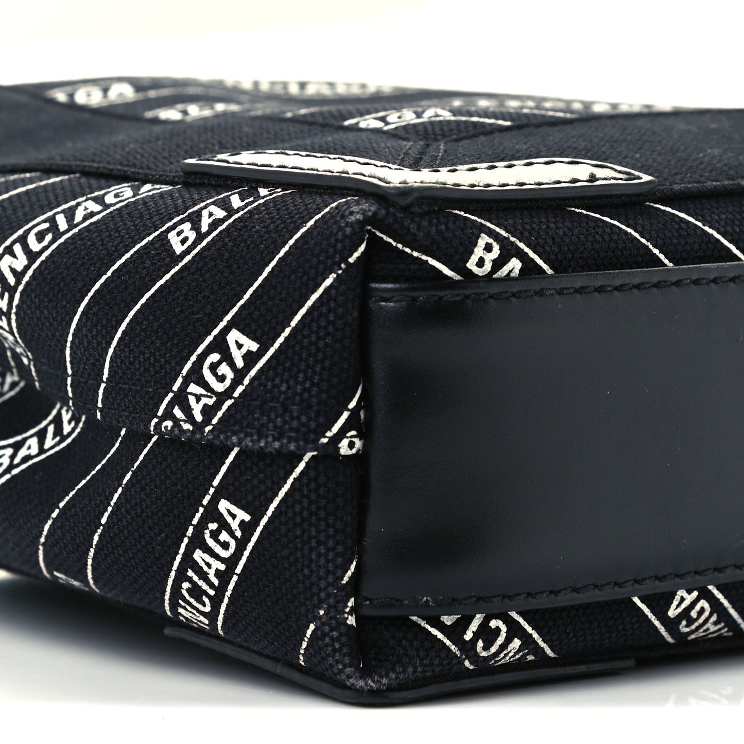 Cotton Canvas Calfskin Logo Print Navy Cabas XS Black White