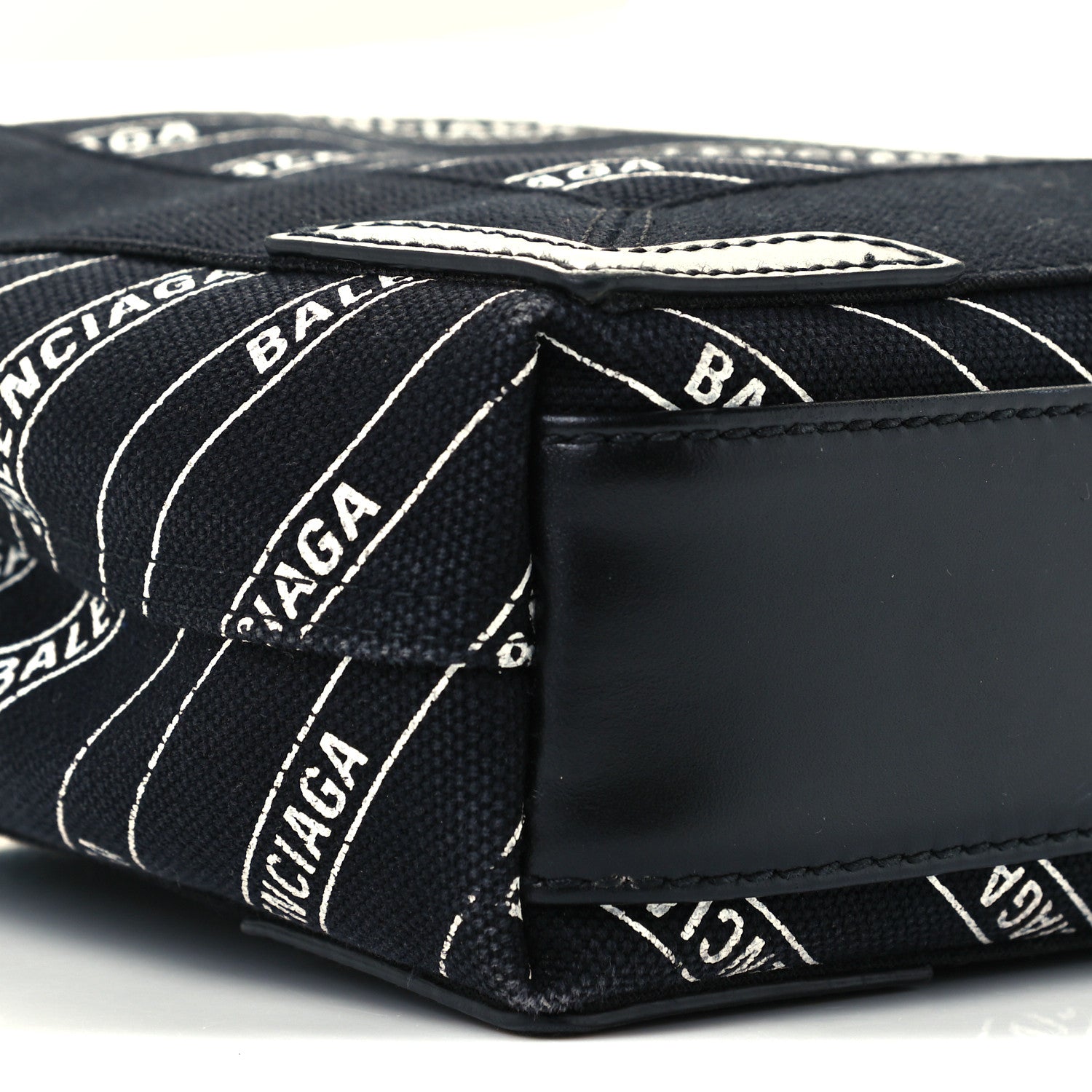 Balenciaga Cotton Canvas Calfskin Logo Print Navy Cabas XS Black White 10 of 11