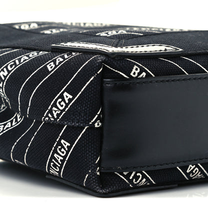 Balenciaga Cotton Canvas Calfskin Logo Print Navy Cabas XS Black White 10 of 11