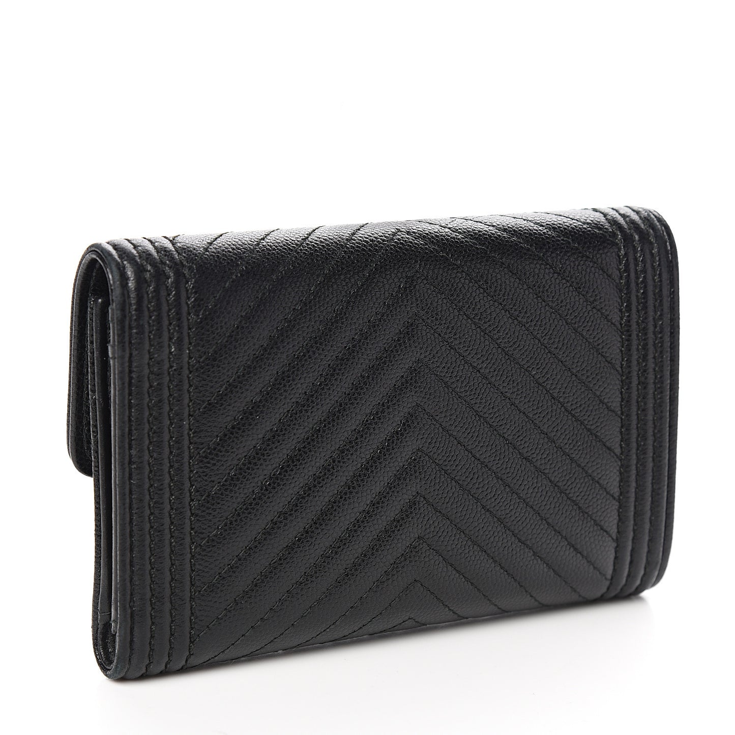 Caviar Chevron Quilted Medium Boy Flap Wallet Black