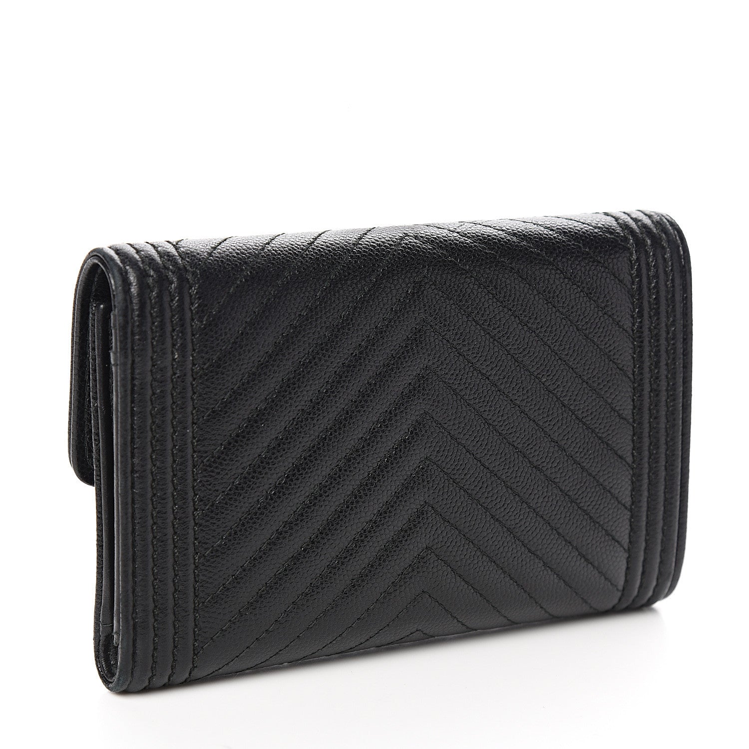 Chanel Caviar Chevron Quilted Medium Boy Flap Wallet Black 2 of 8