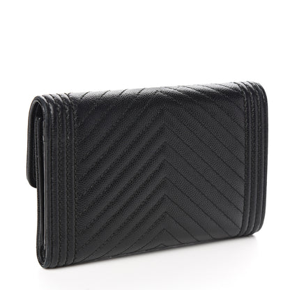Chanel Caviar Chevron Quilted Medium Boy Flap Wallet Black 2 of 8