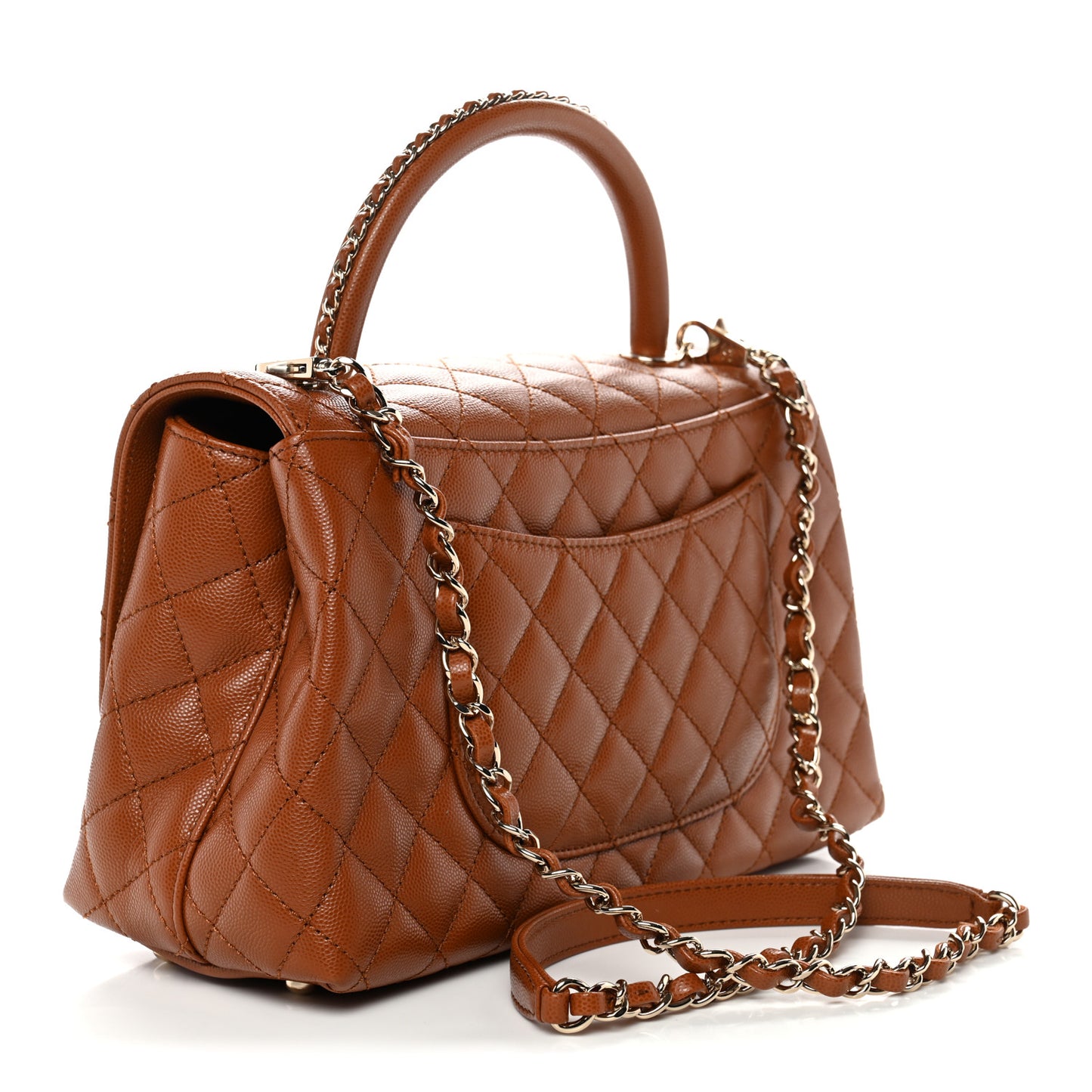 Caviar Quilted Small Coco Chain Handle Flap Brown