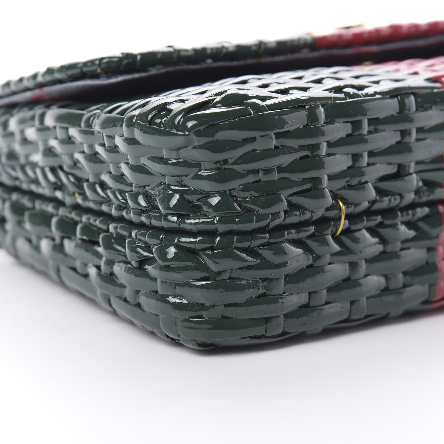 Glazed Wicker Stripe Small Cestino Shoulder Bag Green