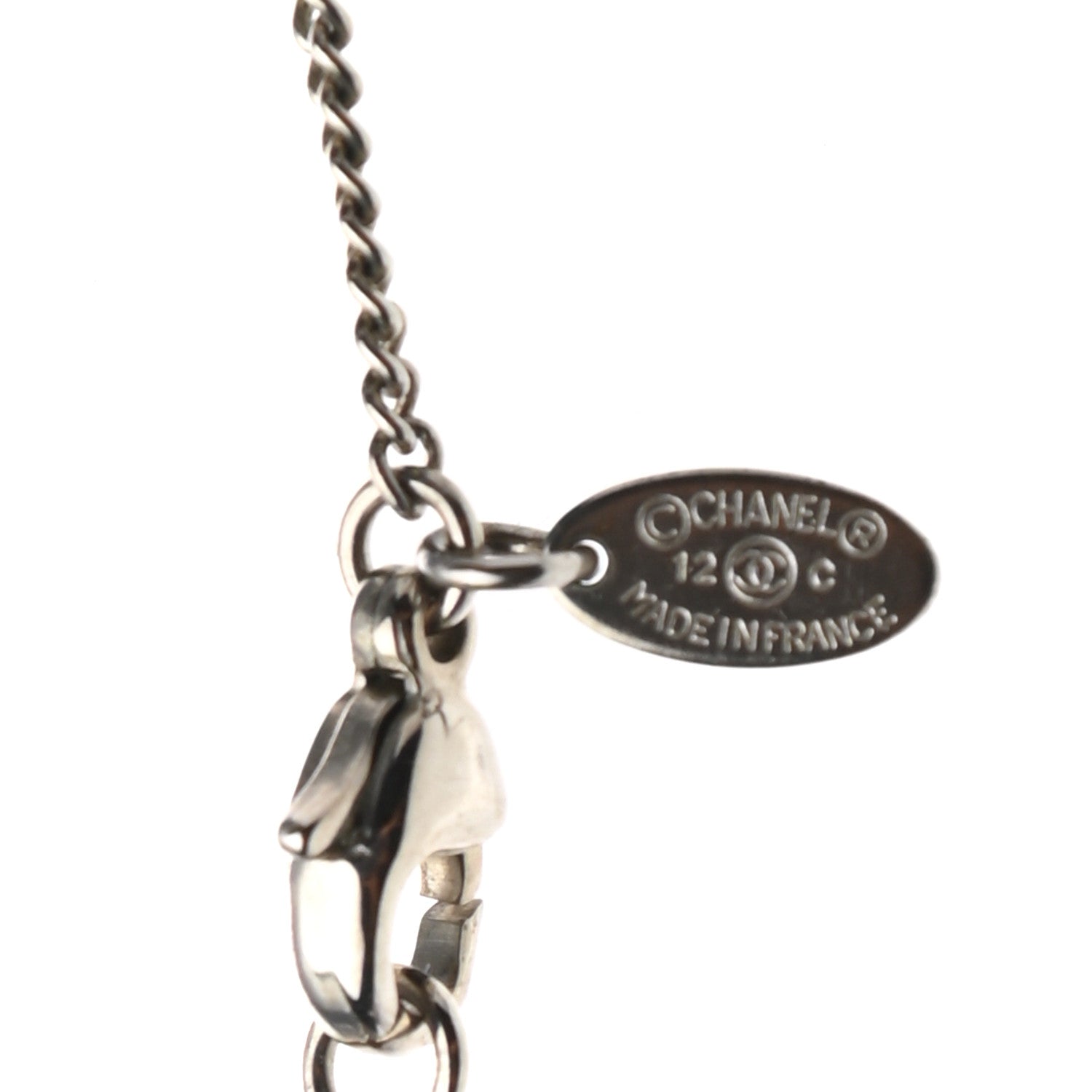 Chanel Crystal CC Pendant Necklace Silver 5 of 5