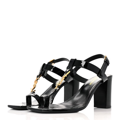 Saint Laurent Patent Calfskin Cassandra 75 Sandals 38 Black 3 of 9