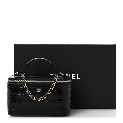 Chanel Calfskin Crocodile Embossed Crococo Small Top Handle Vanity Case With Chain Black 14 of 14