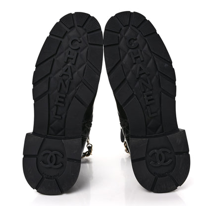 Chanel Shiny Calfskin Patent Quilted Chain Lace Up Combat Boots 40.5 Black 5 of 9