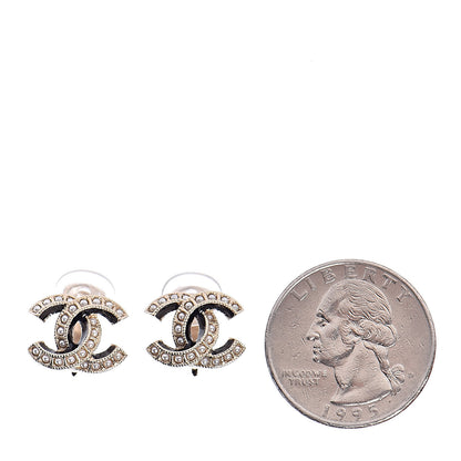 Chanel Metal Pearl Enamel CC Clip On Earrings Gold Black 2 of 5