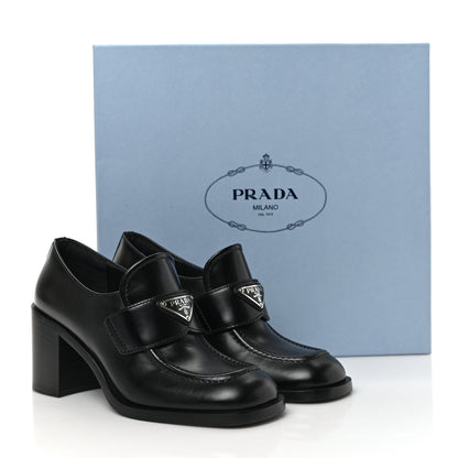 Prada Spazzolato Metal Triangle Logo 85mm Loafers 37.5 Black 8 of 8
