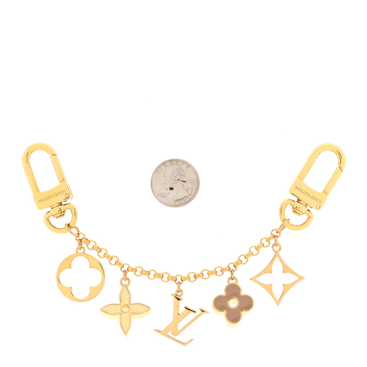 Louis Vuitton Brass Enamel Fleur De Monogram Bag Charm Chain Gold 2 of 3