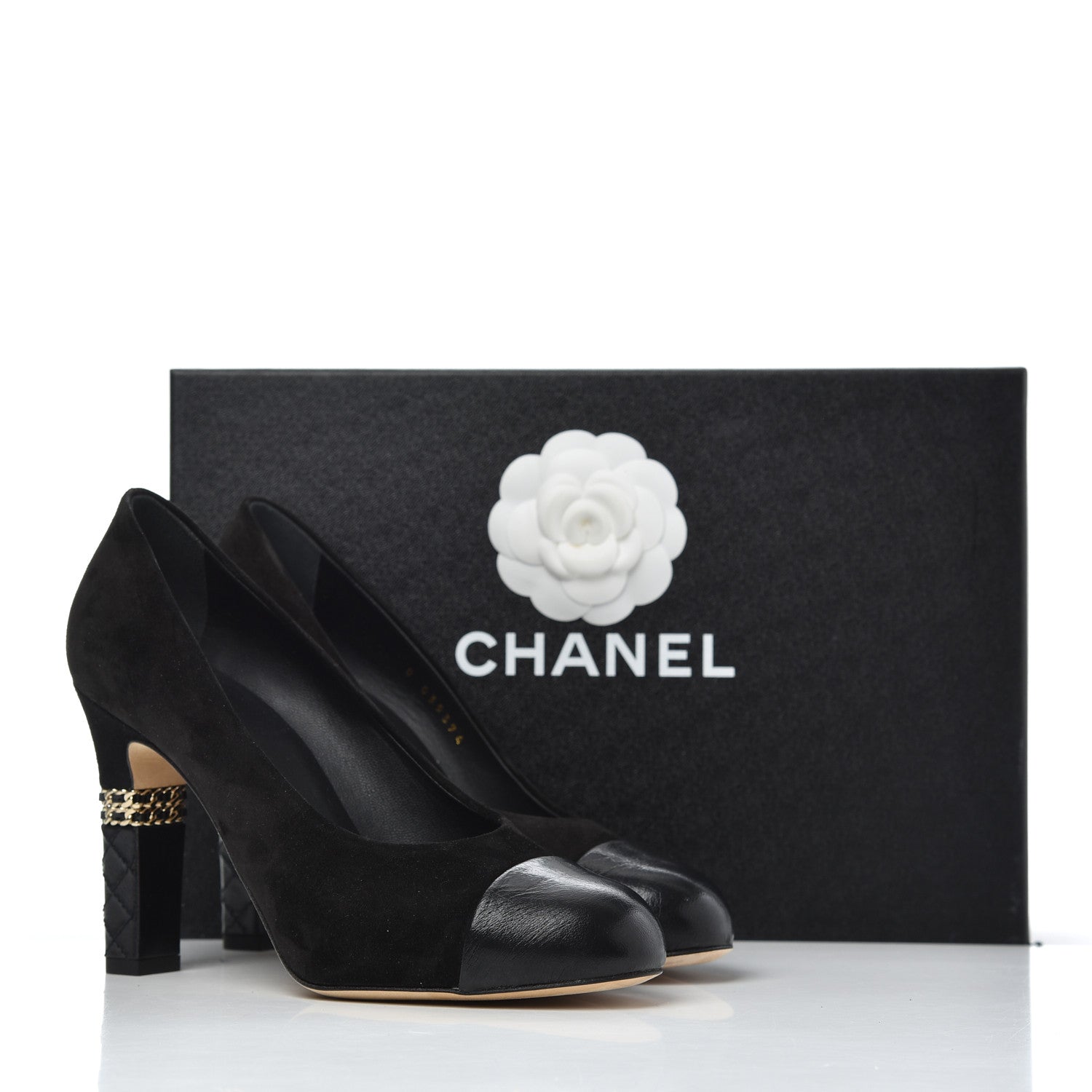Chanel Suede Cap Toe CC Pumps 38 Black 18 of 18