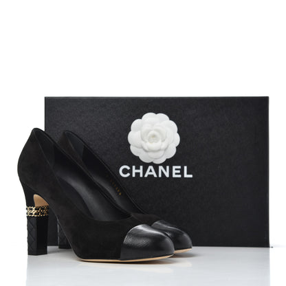 Chanel Suede Cap Toe CC Pumps 38 Black 18 of 18