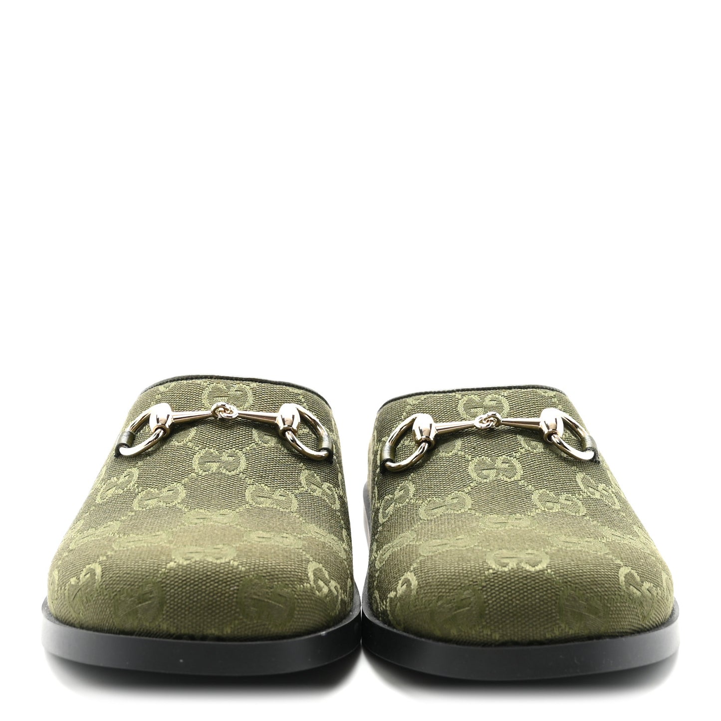 New Canvas Monogram GG Granada Kid Womens Horsebit Mules 36.5 Green