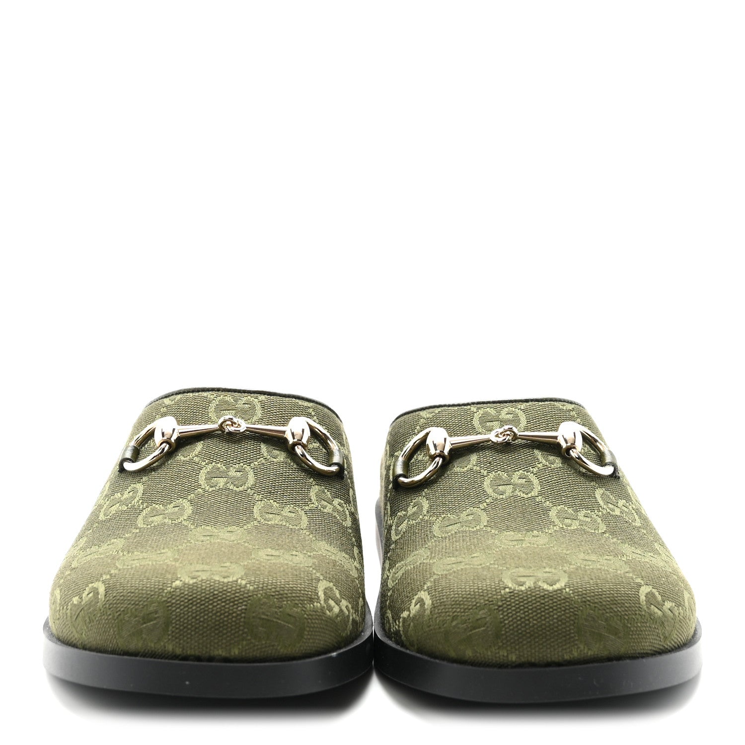 Gucci New Canvas Monogram GG Granada Kid Womens Horsebit Mules 36.5 Green 3 of 10