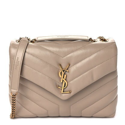 Saint Laurent Calfskin Y Quilted Monogram Small Loulou Chain Satchel Dark Beige 1 of 10