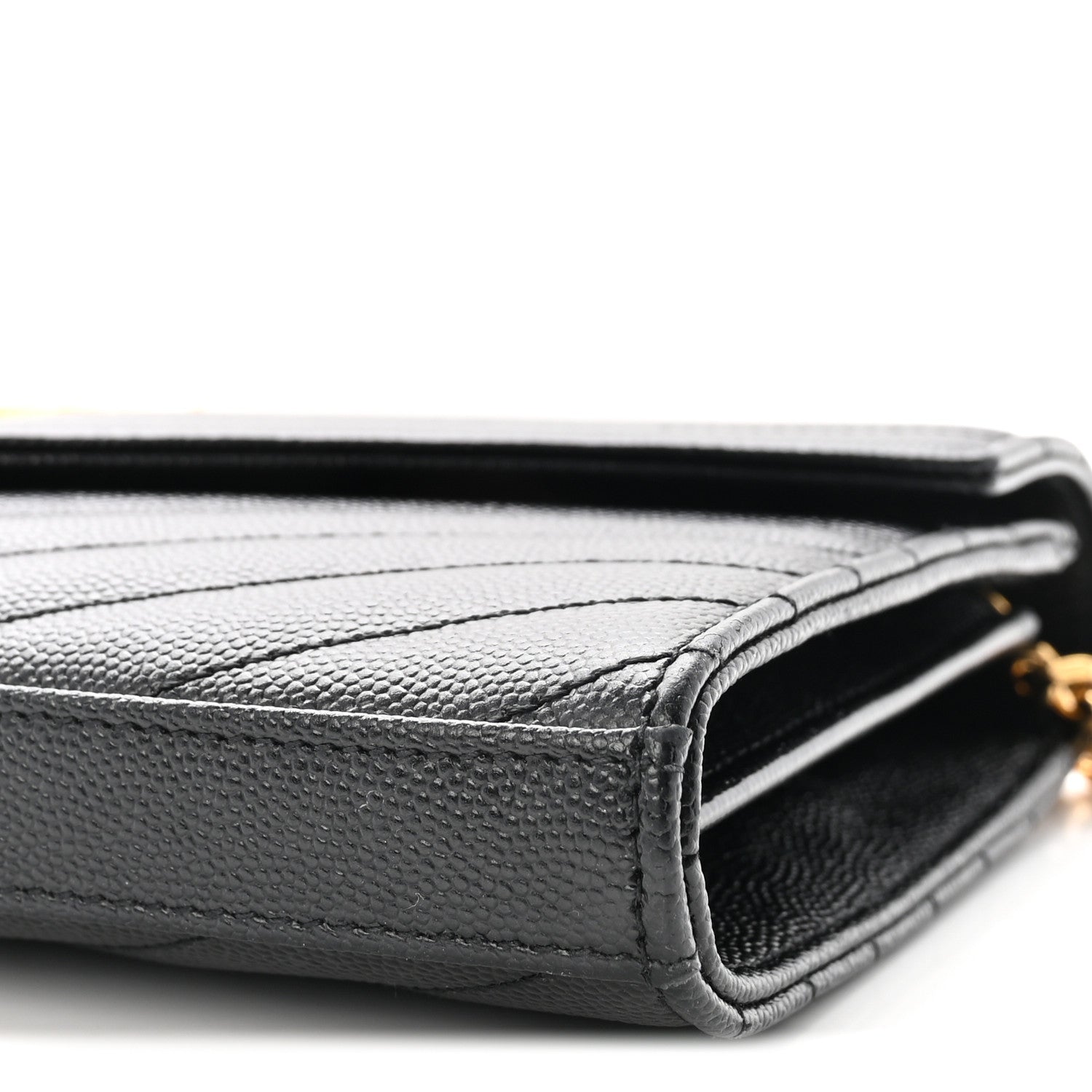 Saint Laurent Grain De Poudre Matelasse Chevron Monogram Chain Wallet Black 9 of 10