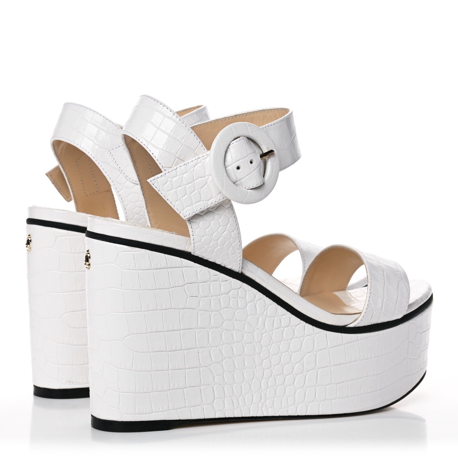 Jimmy Choo Crocodile Embossed Calfskin Abigail 100 Wedge Sandal 39 White 4 of 12