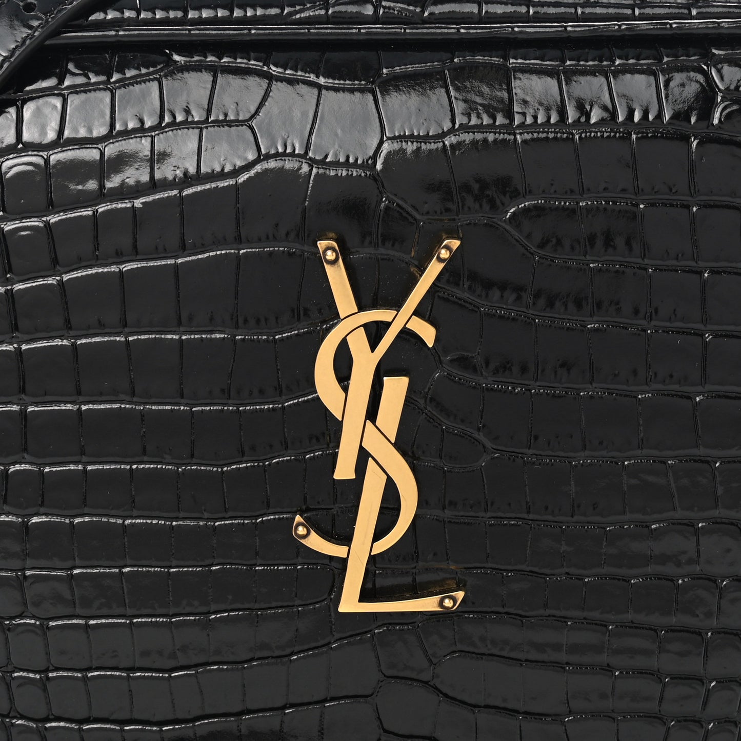Patent Calfskin Crocodile Embossed Monogram Lou Camera Bag Black