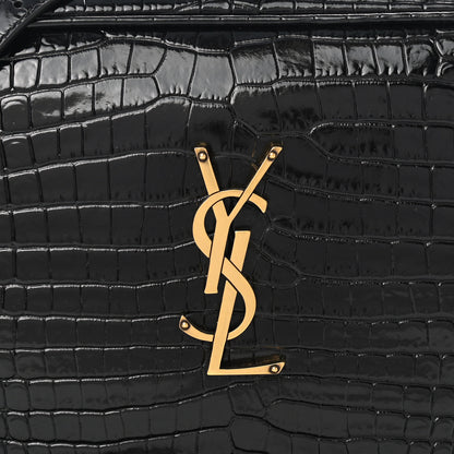 Saint Laurent Patent Calfskin Crocodile Embossed Monogram Lou Camera Bag Black 8 of 10