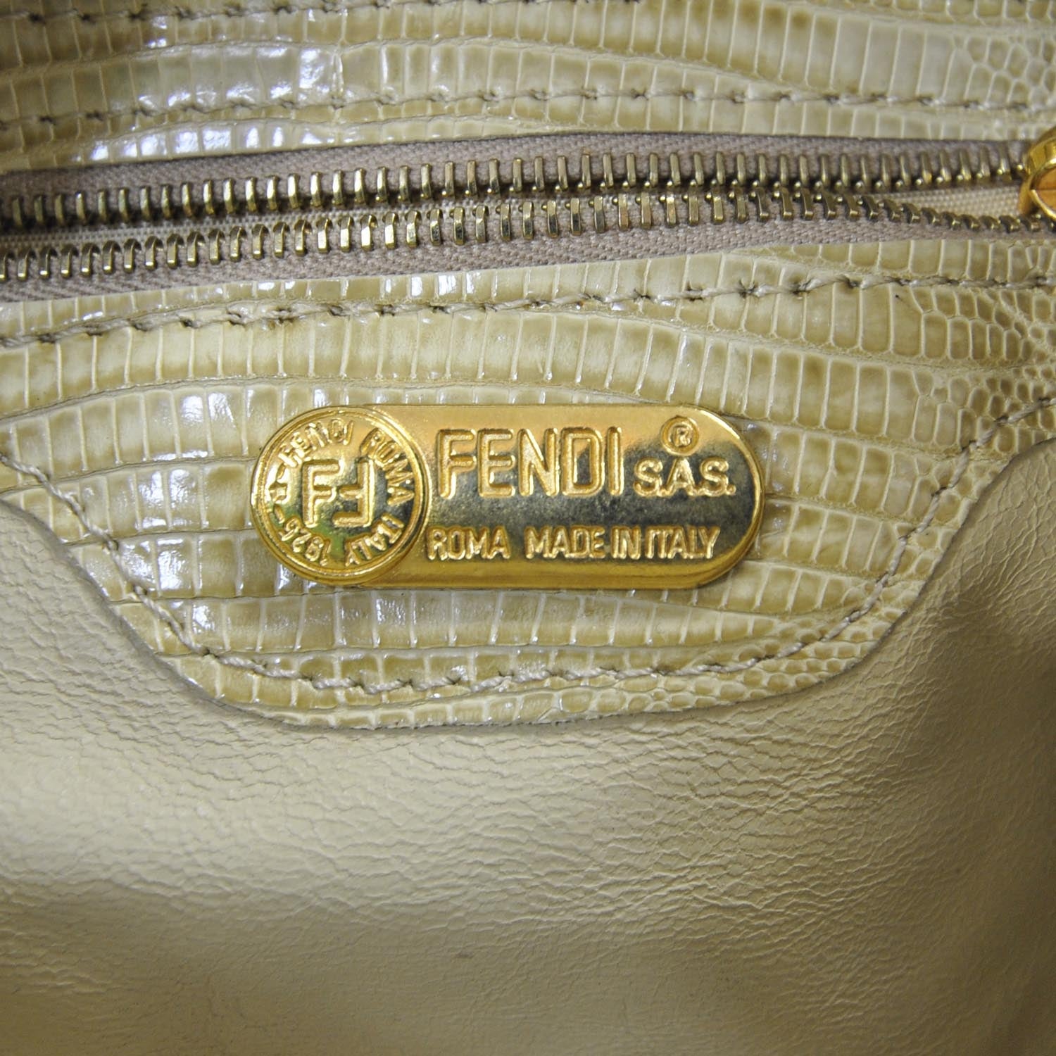 Fendi Velvet Zucca Lizard Shoulder Bag Beige 7 of 7