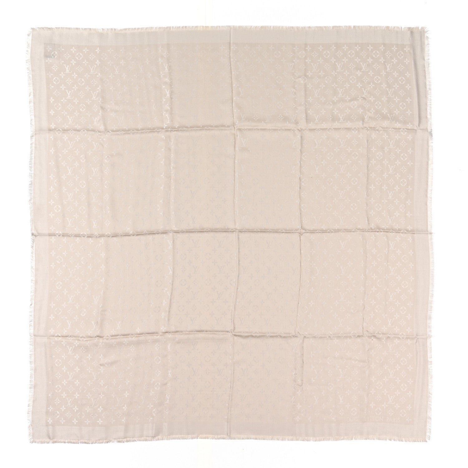 Louis Vuitton Silk Wool Monogram Shawl Greige 1 of 5