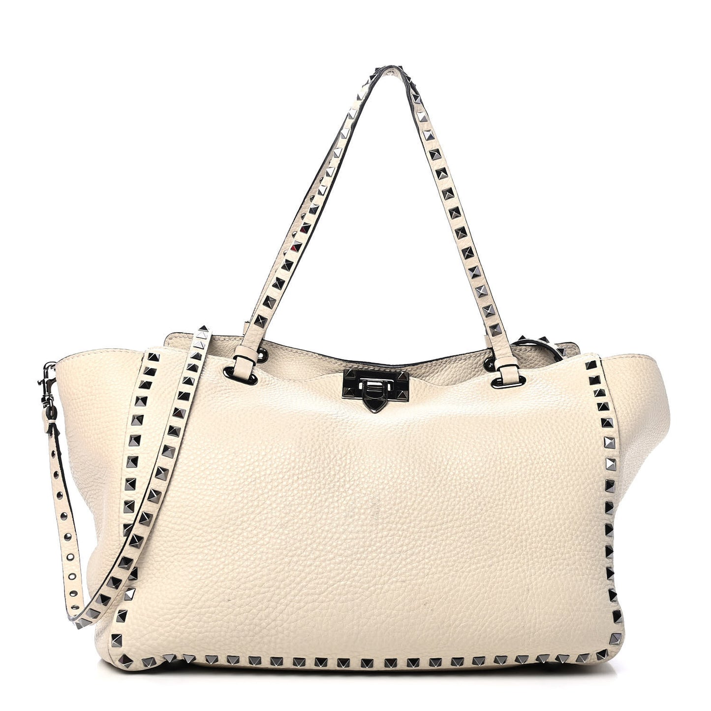 Alce Printed Calfskin Medium Rockstud Tote Light Ivory