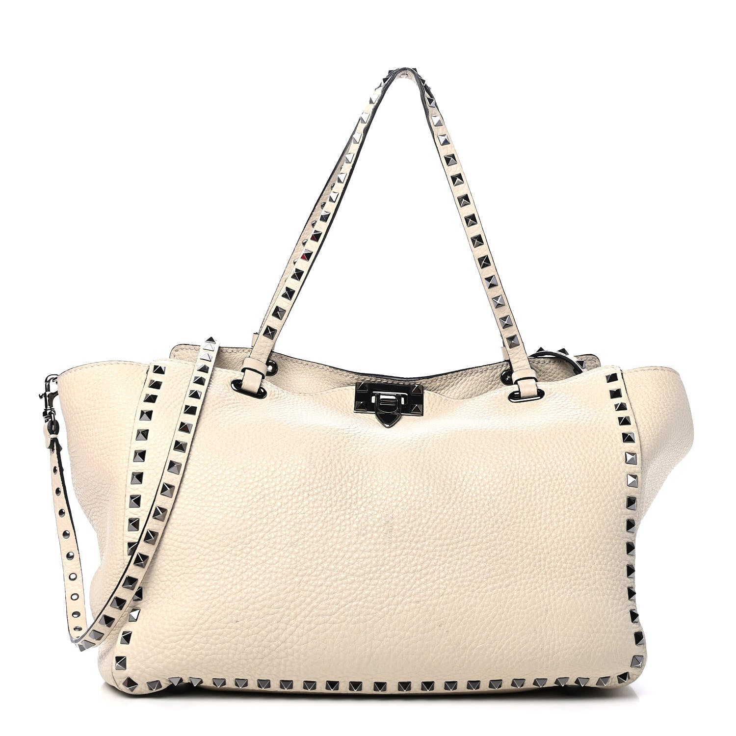 Valentino Garavani Alce Printed Calfskin Medium Rockstud Tote Light Ivory 1 of 5