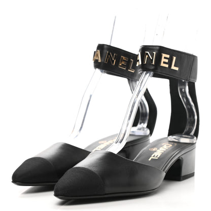 Chanel Lambskin Grosgrain Cap Toe Logo Ankle Strap Pumps 39 Black 3 of 9