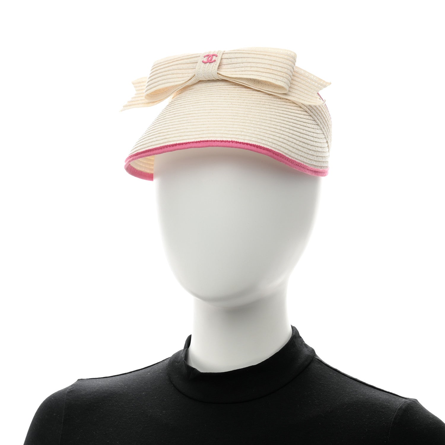 Chanel Straw Grosgrain Visor M White Pink 2 of 8