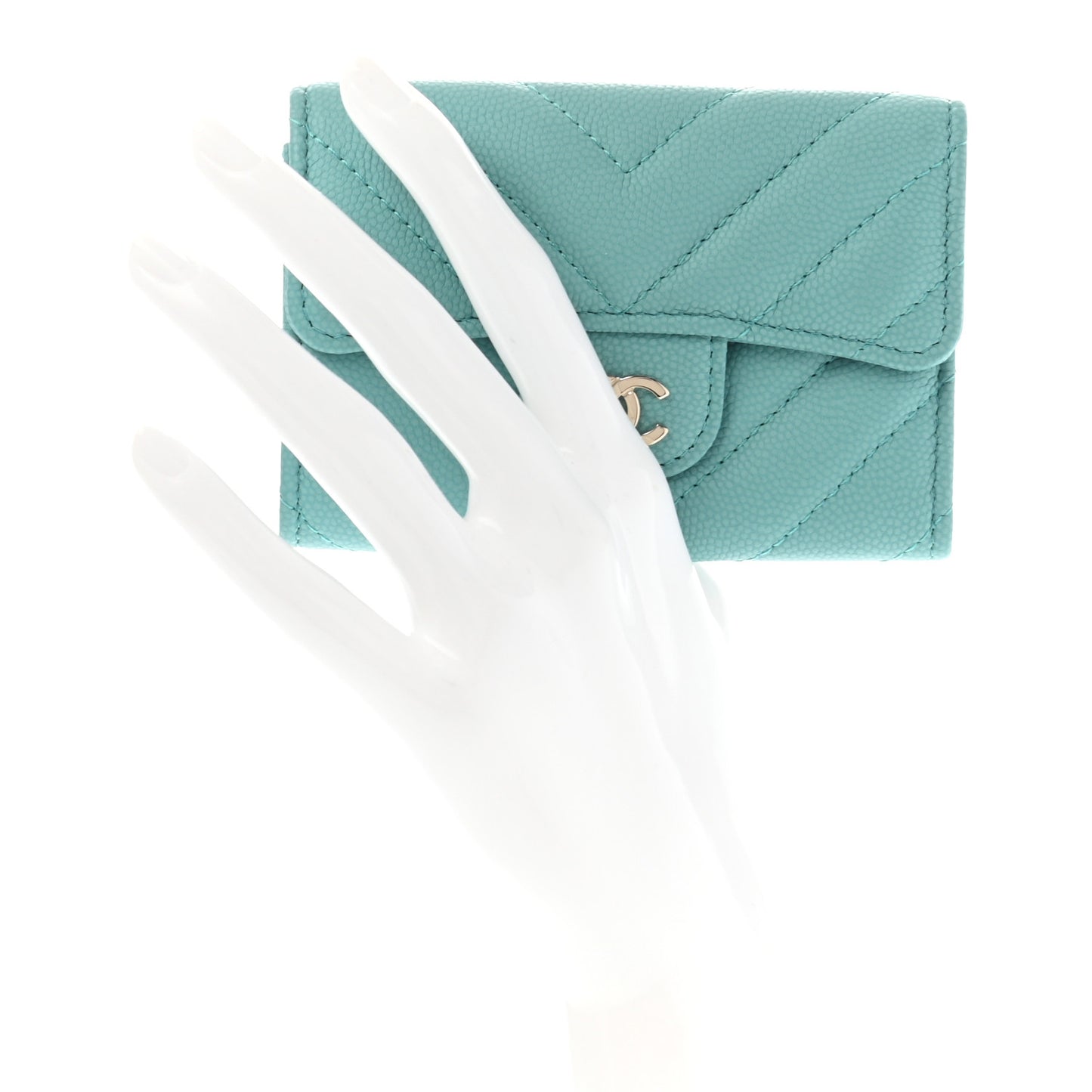 Caviar Chevron Quilted Flap Card Holder Green