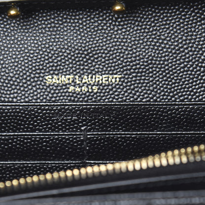 Saint Laurent Grain De Poudre Matelasse Chevron Monogram Chain Wallet Black 7 of 10