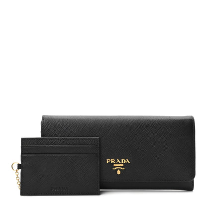 Prada Saffiano Metal Continental Flap Wallet Black 1 of 7