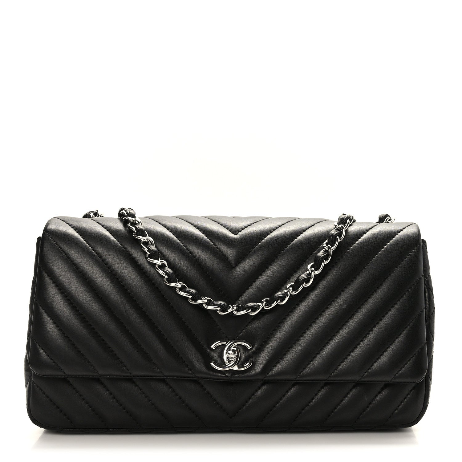 Chanel Lambskin Chevron Quilted Large Single Flap Black 1 of 10