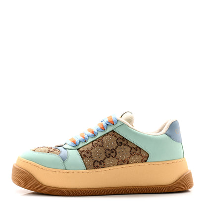 Gucci New Canvas GG Monogram Women's Screener 50mm Sneakers 37.5 Beige Blue Orange 1 of 10