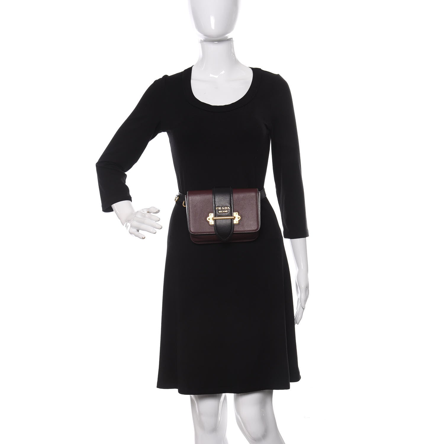 Prada City Calf Cahier Belt Bag Granato Black 2 of 11