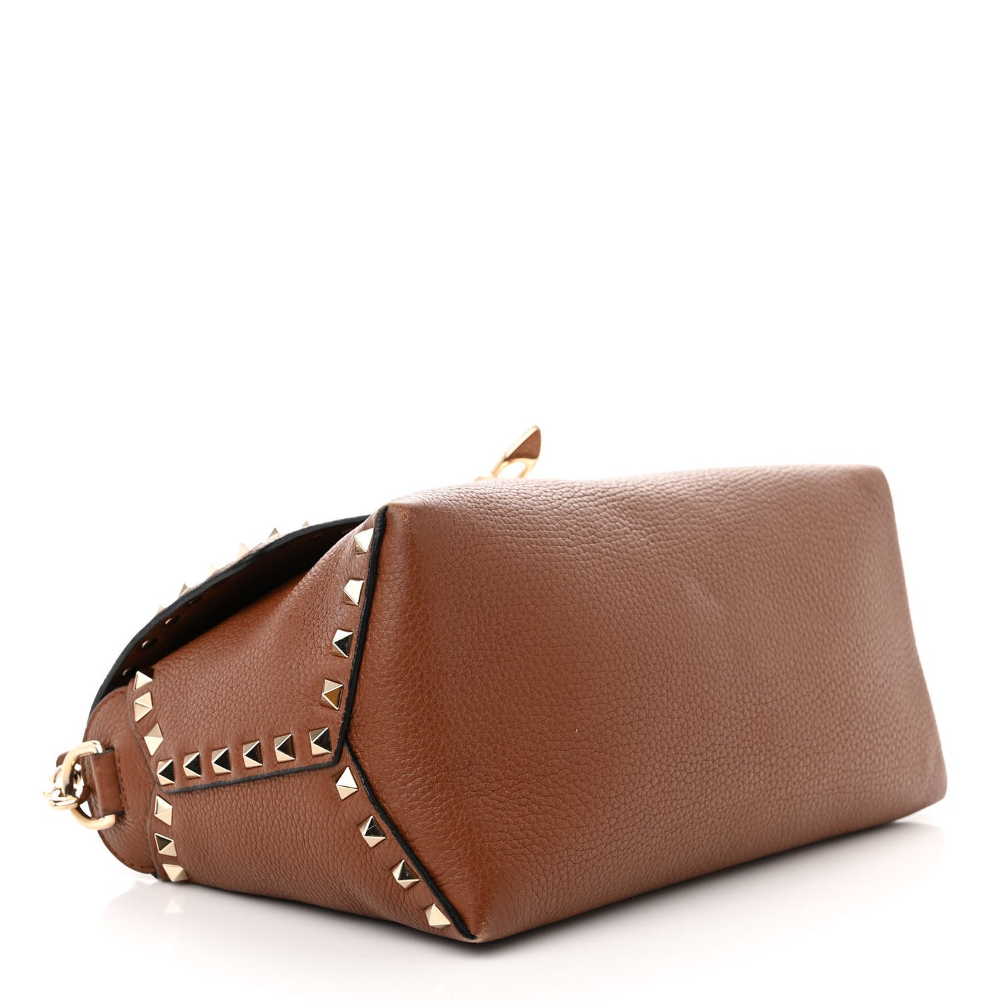Pebbled Calfskin Medium Rockstud Top Handle Shoulder Bag Cognac
