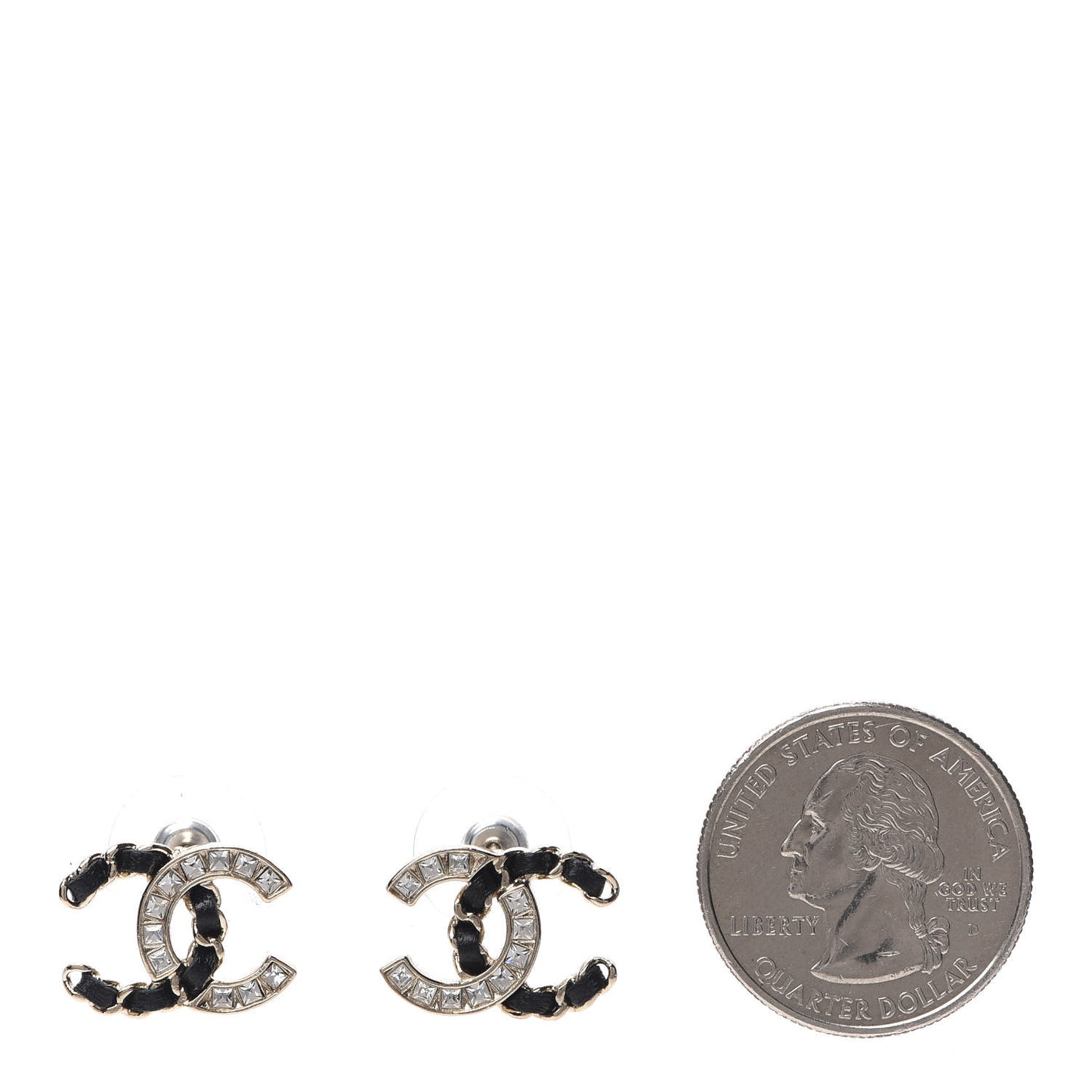 Crystal Baguette Lambskin Chain CC Vintage Allure Stud Earrings Black Gold
