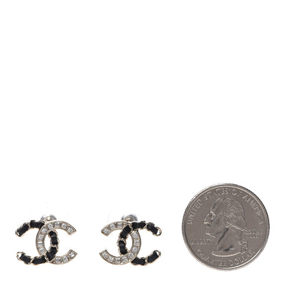 Chanel Crystal Baguette Lambskin Chain CC Vintage Allure Stud Earrings Black Gold 2 of 5