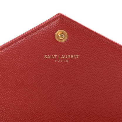 Saint Laurent Grain De Poudre Matelasse Chevron Monogram Envelope Chain Wallet New Red 6 of 16