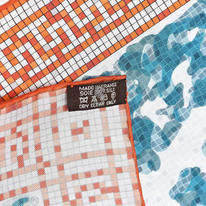 Hermes Silk A Beverly Hills Scarf 90 Orange Bleu Blanc 4 of 4