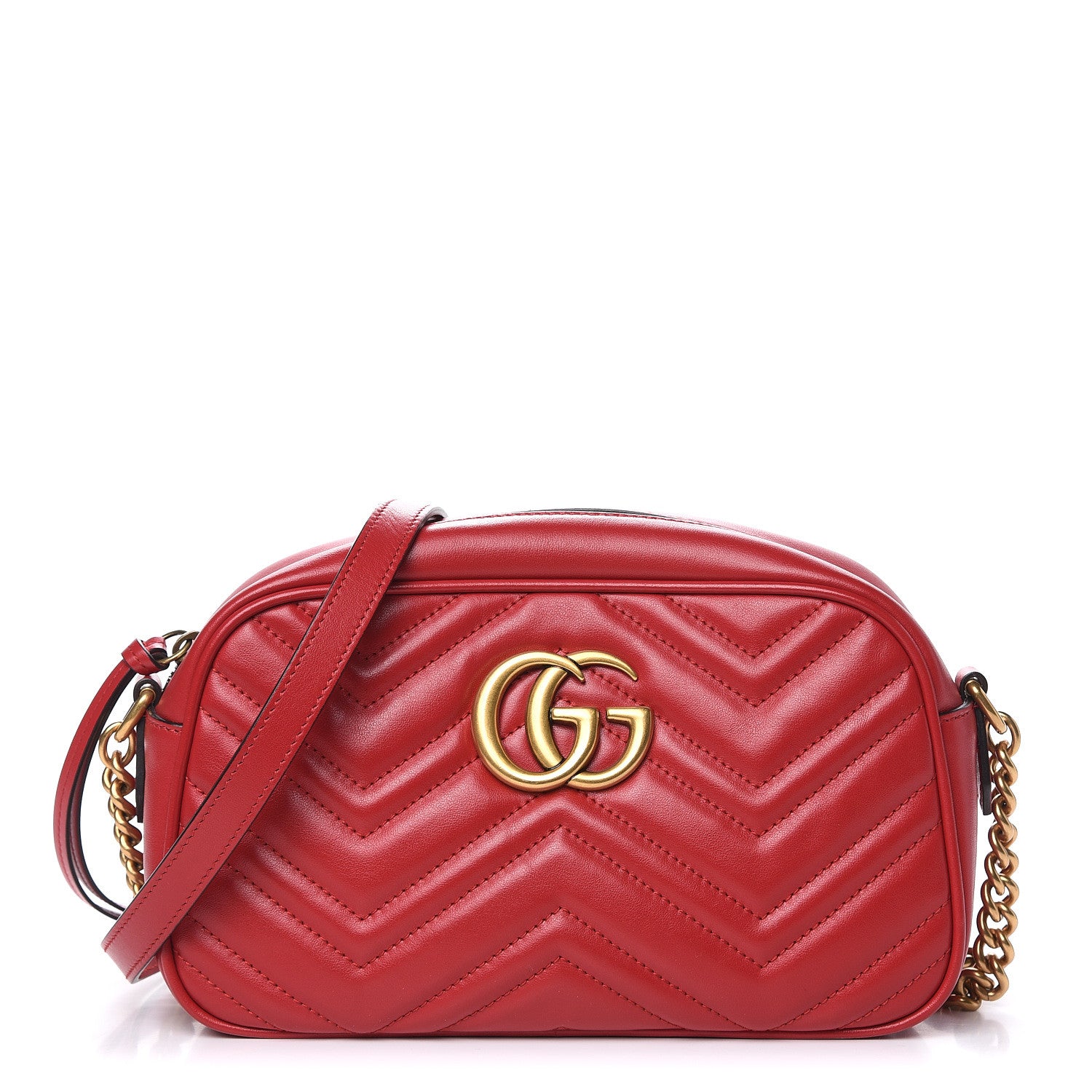 Gucci Calfskin Matelasse Small GG Marmont Chain Shoulder Bag Hibiscus Red 1 of 10