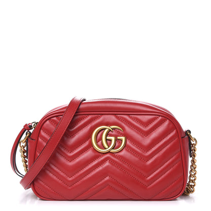 Gucci Calfskin Matelasse Small GG Marmont Chain Shoulder Bag Hibiscus Red 1 of 10