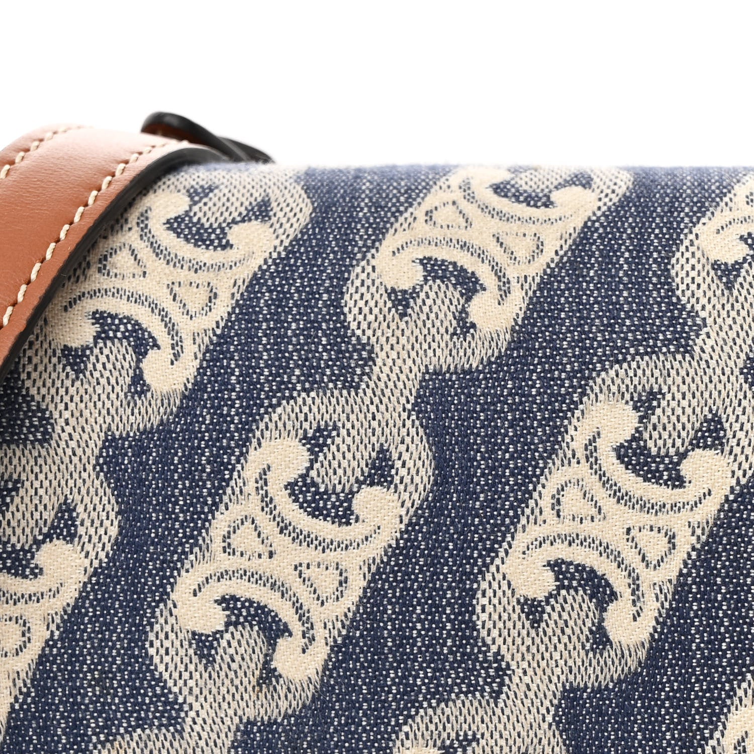 Celine Maillon Triomphe Jacquard Canvas Calfskin Small Crecy Bag Navy Tan 8 of 12